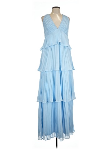 prom dresses puffy blue Blue Prom Dresses V-Neck Puffy Sleeves A-Line Evening Gown f