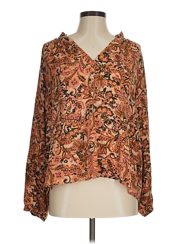Pre-owned Olivaceous 3/4 Sleeve Blouse In Brown