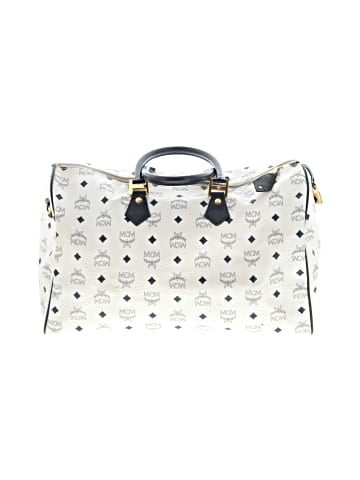 MCM Vicetos Logogram Boston Bag PVC Leather White Gold Auth (view 2)