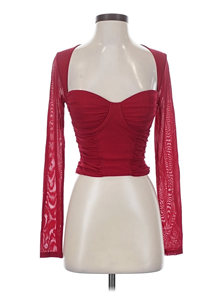Pre-owned Lulus Long Sleeve Top Red Sweetheart Neckline Tops