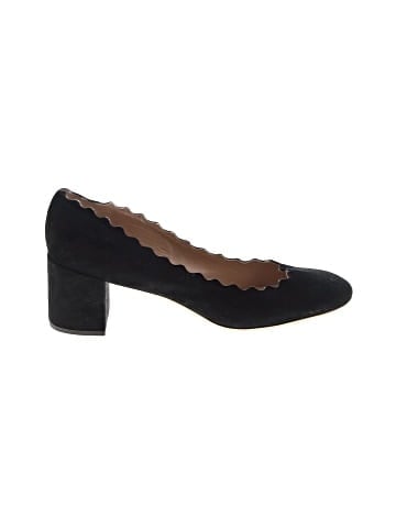 Chloé Black Suede Lauren Scallop Trim Block Heel Pumps (view 1)