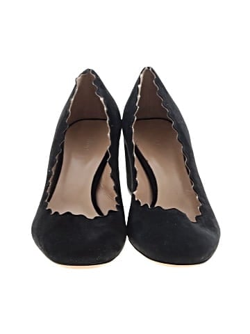 Chloé Black Suede Lauren Scallop Trim Block Heel Pumps (view 2)