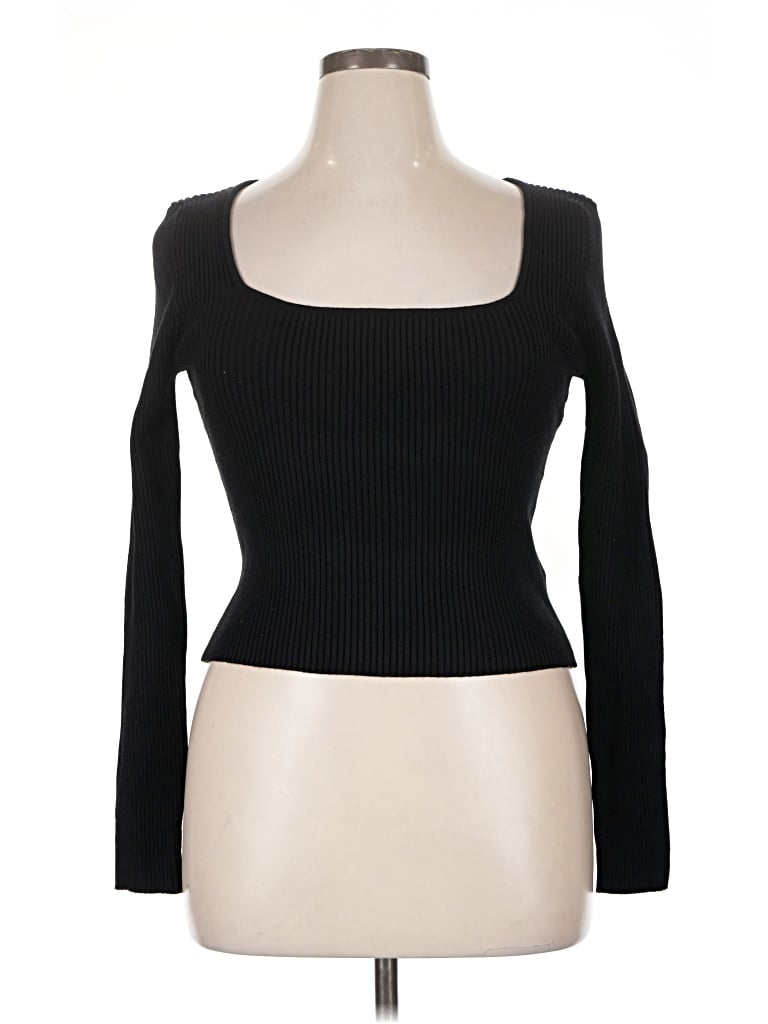Pre-owned Forever 21 Long Sleeve Top Black Square Neckline Tops
