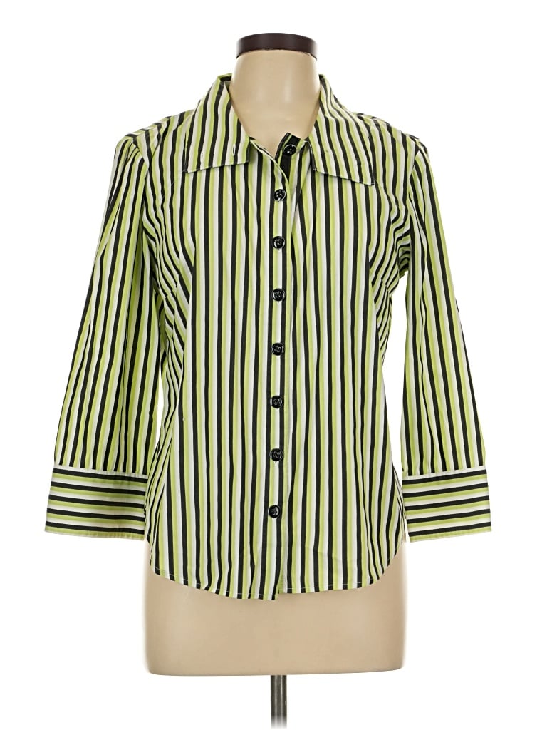 Pre-owned Carlisle 3/4 Sleeve Button Down Shirt In Green