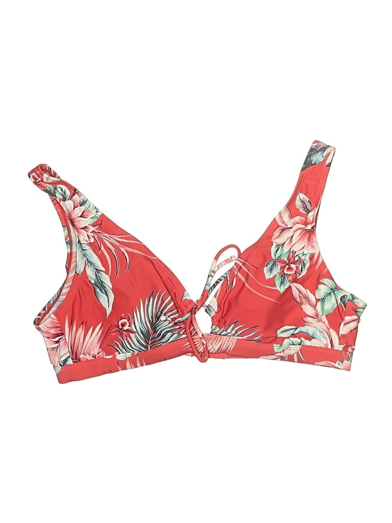 Pre-owned Kona Sol Swimsuit Top Red Tropical Pattern Swimwear