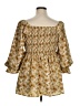 Entro 100% Polyester Floral Tan Gold 3/4 Sleeve Blouse Size 1X - photo 2