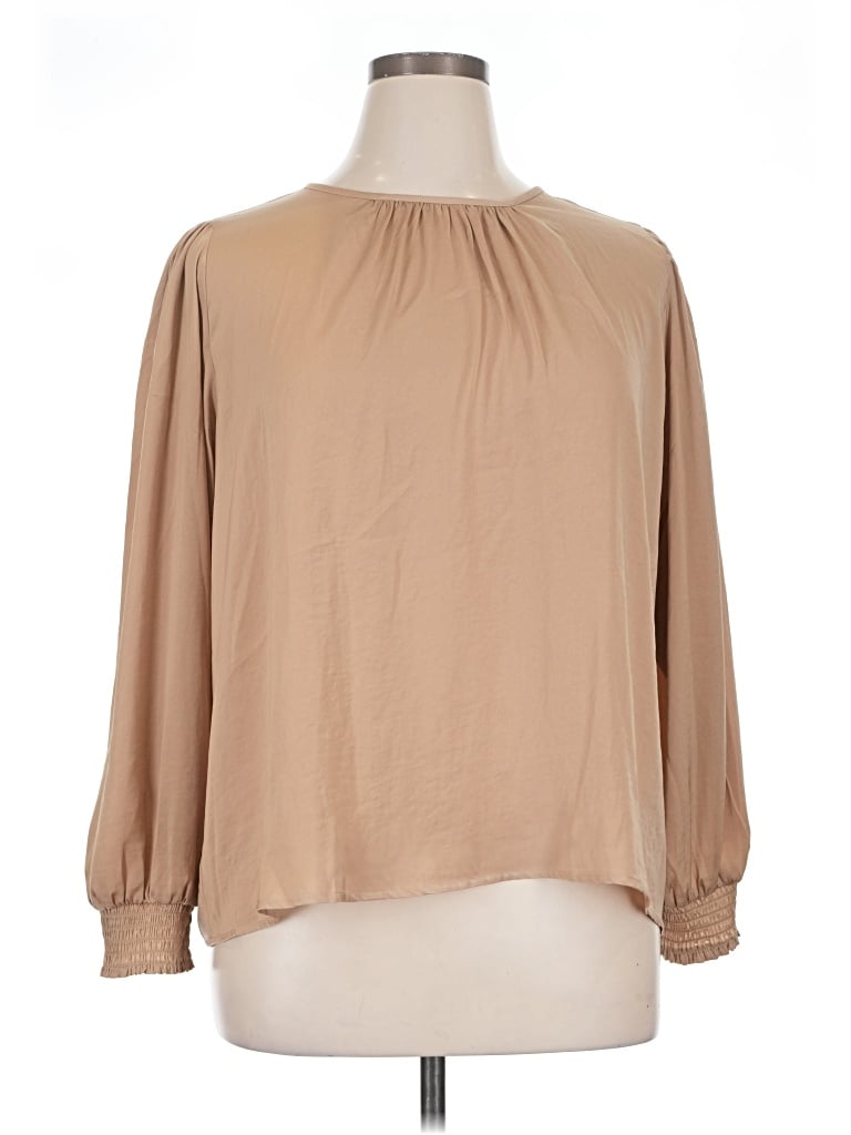 Pre-owned Ann Taylor Factory Long Sleeve Blouse In Tan