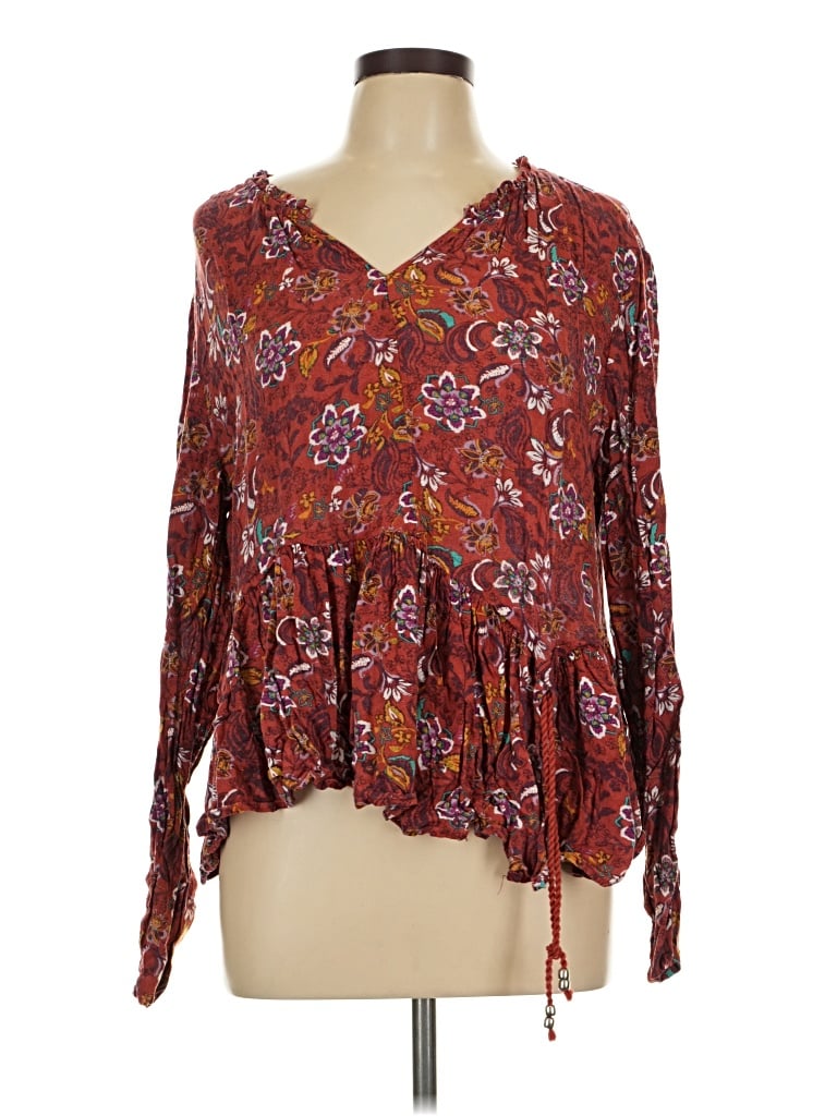 Pre-owned Time And Tru Long Sleeve Blouse In Burgundy