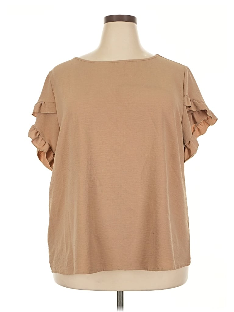Pre-owned Shein Curve Short Sleeve Blouse In Tan