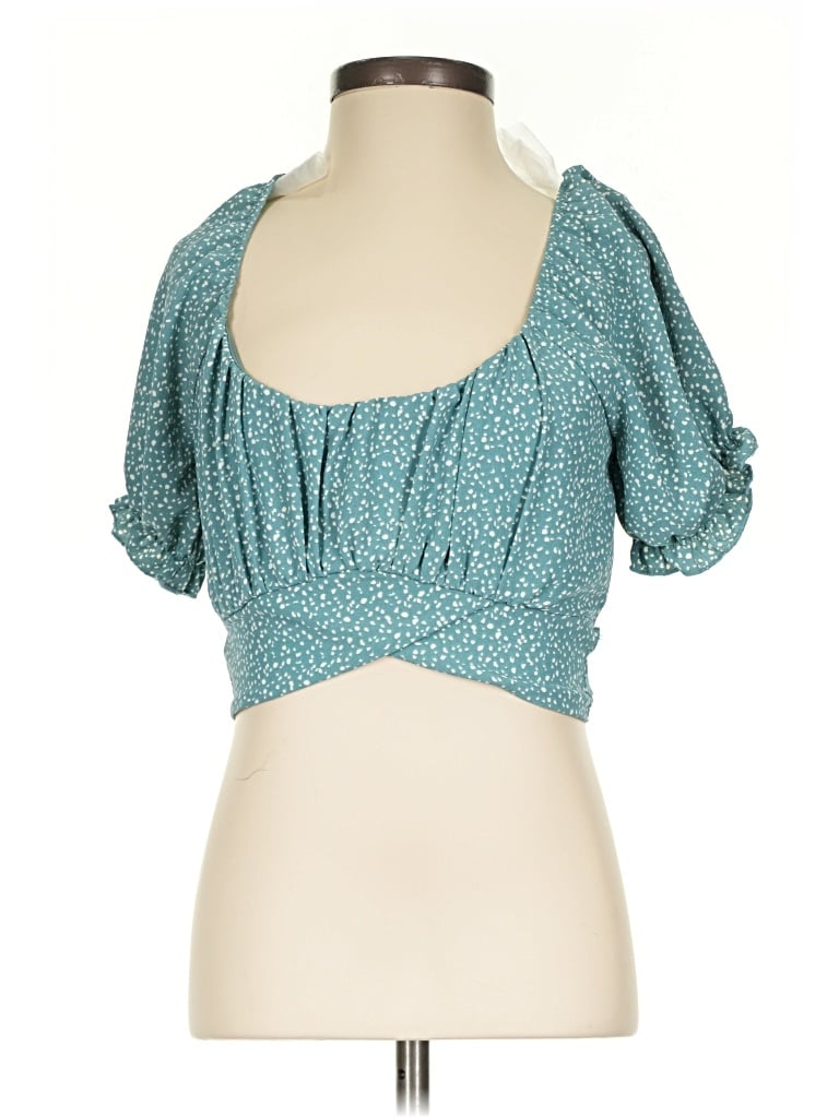 Pre-owned Originality Short Sleeve Blouse In Teal