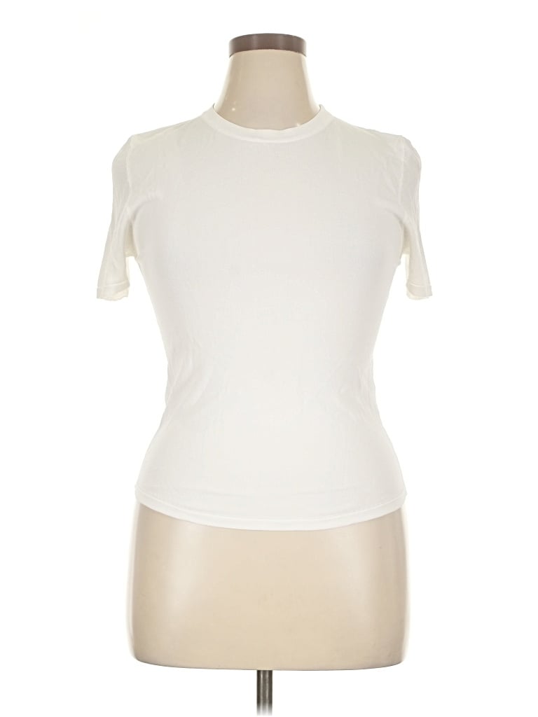 Pre-owned Zara Short Sleeve Top Ivory Mock Neckline Tops