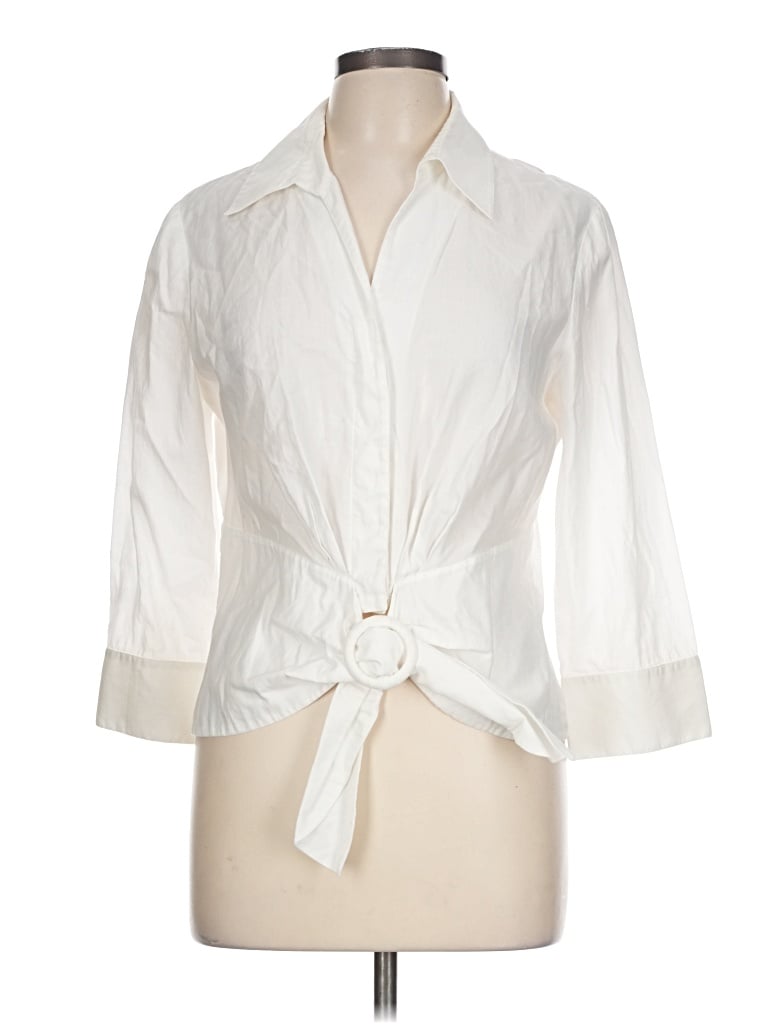 Pre-owned Lafayette 148 3/4 Sleeve Button Down Shirt In Ivory