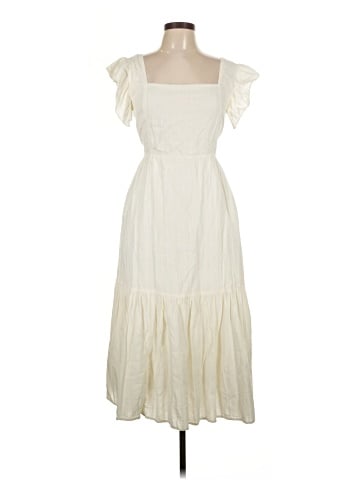 Madewell Ruffle-Strap Tiered Midi Dress in Textural Stripe (view 1)