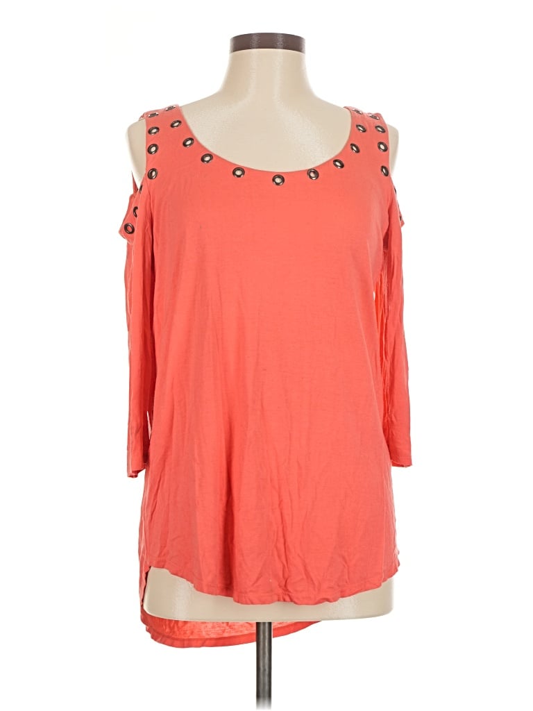 Pre-owned Cyrus 3/4 Sleeve Top Orange Cold Shoulder Neckline Tops