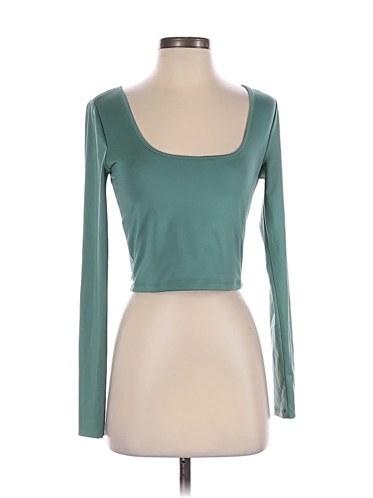 Pre-owned Forever 21 Long Sleeve Top Green Scoop Neck Tops