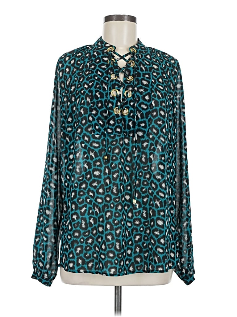 Pre-owned Michael Michael Kors Long Sleeve Henley Shirt In Teal