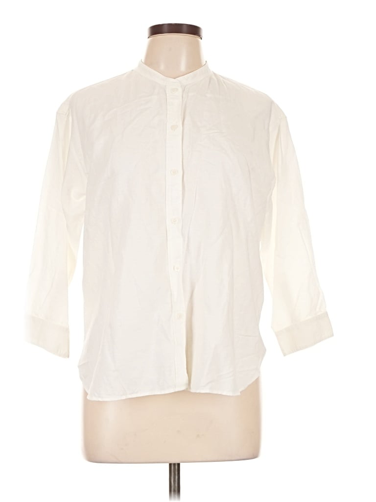 Pre-owned Uniqlo 3/4 Sleeve Button Down Shirt In Ivory