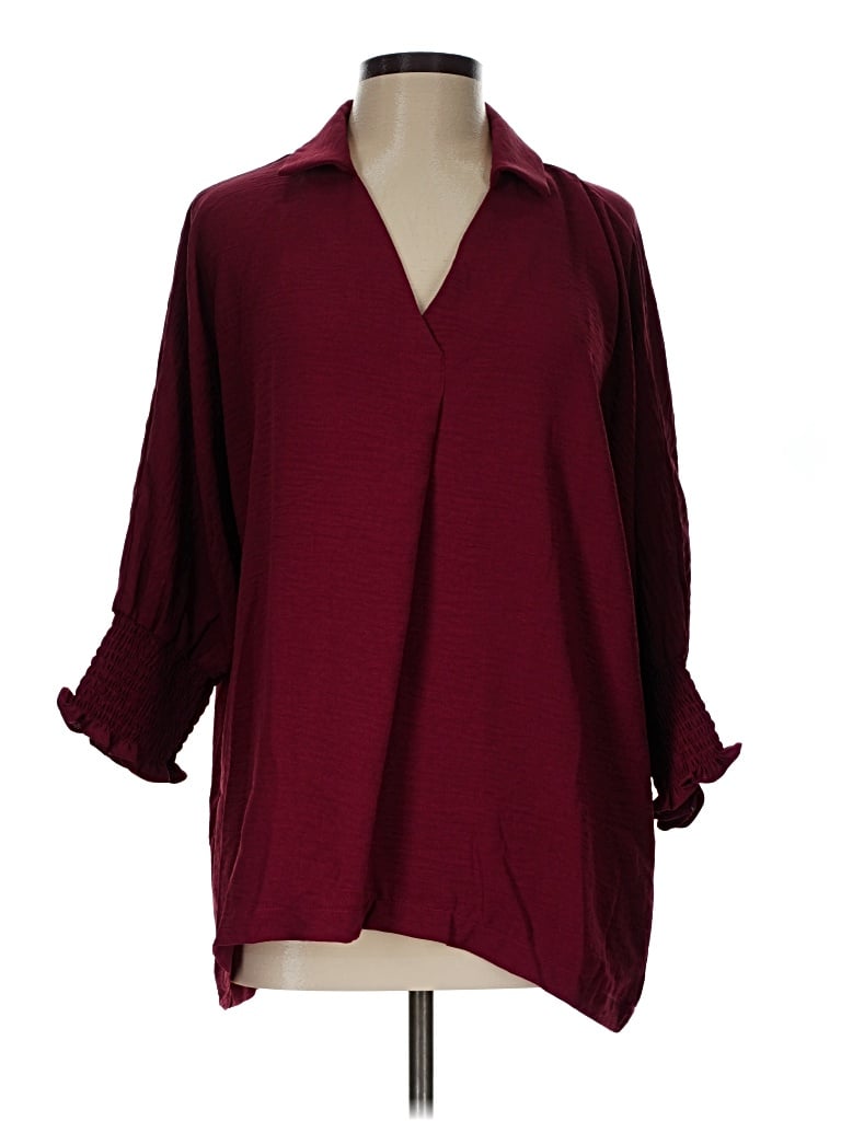 Pre-owned Dokotoo 3/4 Sleeve Blouse In Burgundy