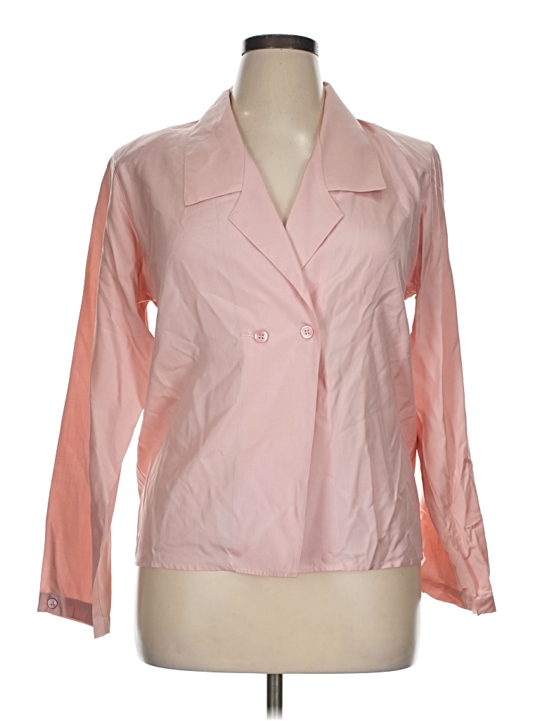 Pre-owned Assorted Brands Long Sleeve Silk Top Pink Open Neckline Tops