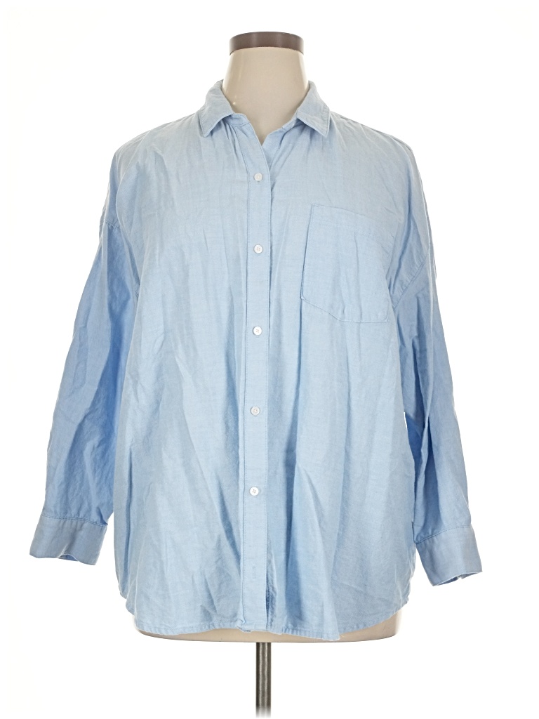 Pre-owned Old Navy 3/4 Sleeve Button Down Shirt In Blue