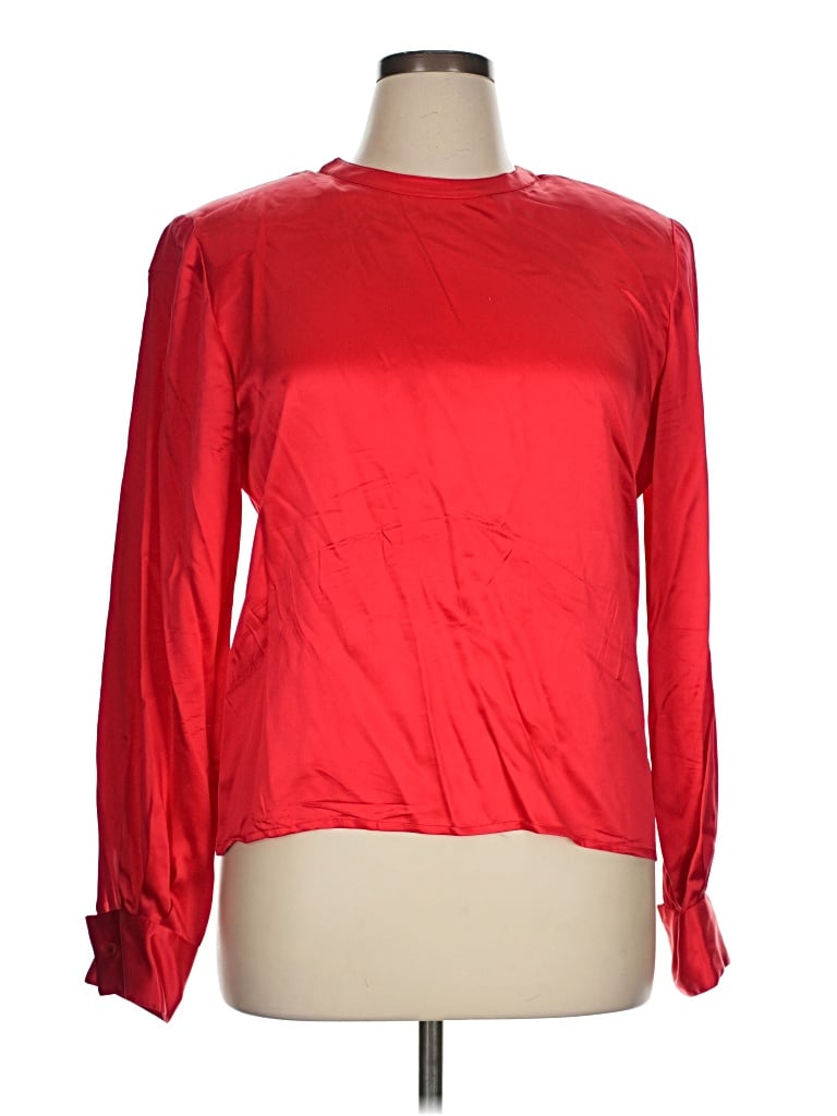 Pre-owned Carlisle Long Sleeve Silk Top Red Boatneck Tops