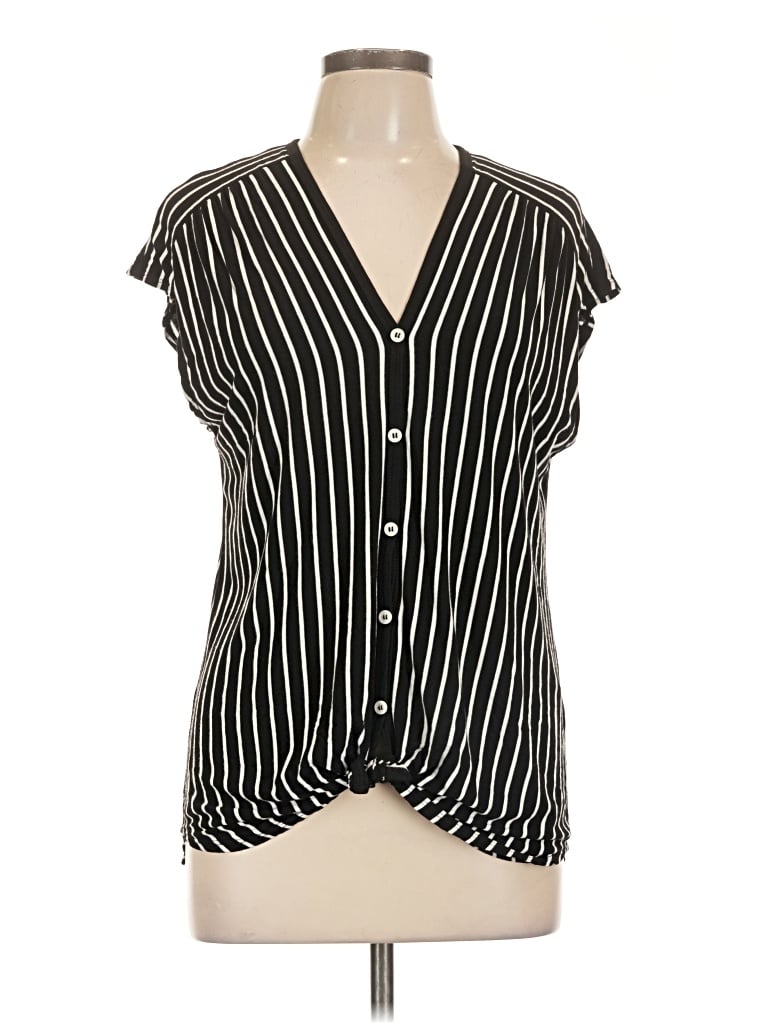 Pre-owned Max Studio Short Sleeve Blouse In Black