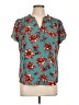 41Hawthorn 100% Polyester Floral Teal Green Short Sleeve Blouse Size L - photo 1