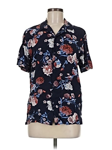 Denim & Flower Short Sleeve Blouse (view 1)