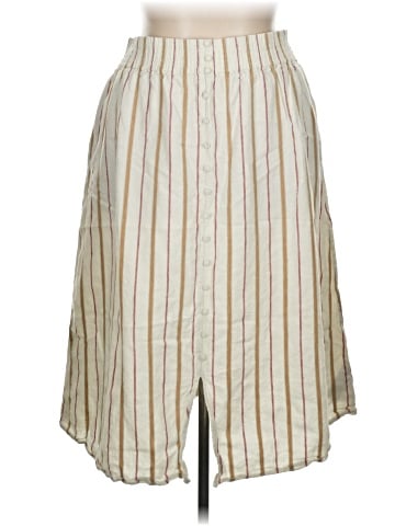 Madewell Linen-Cotton Smocked-Waist Button-Front Midi Skirt (view 1)