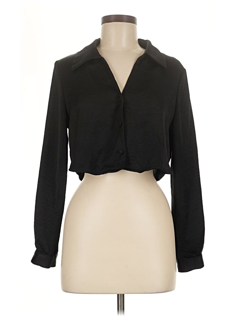 Pre-owned Zara Long Sleeve Blouse In Black