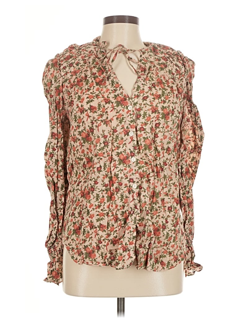 Pre-owned Free People 3/4 Sleeve Blouse In Tan