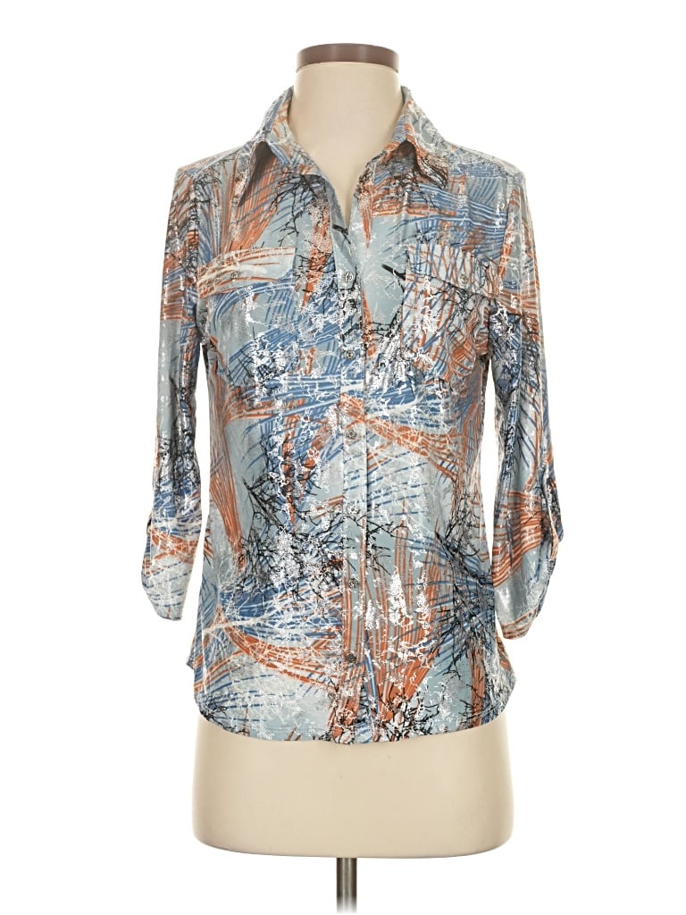 Pre-owned Emily Daniels 3/4 Sleeve Blouse In Blue