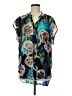 The Odells 100% Silk Tropical Floral Teal Short Sleeve Silk Top Size M - photo 1