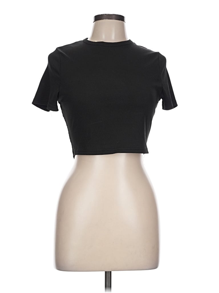 Pre-owned Romwe Short Sleeve Turtleneck In Black