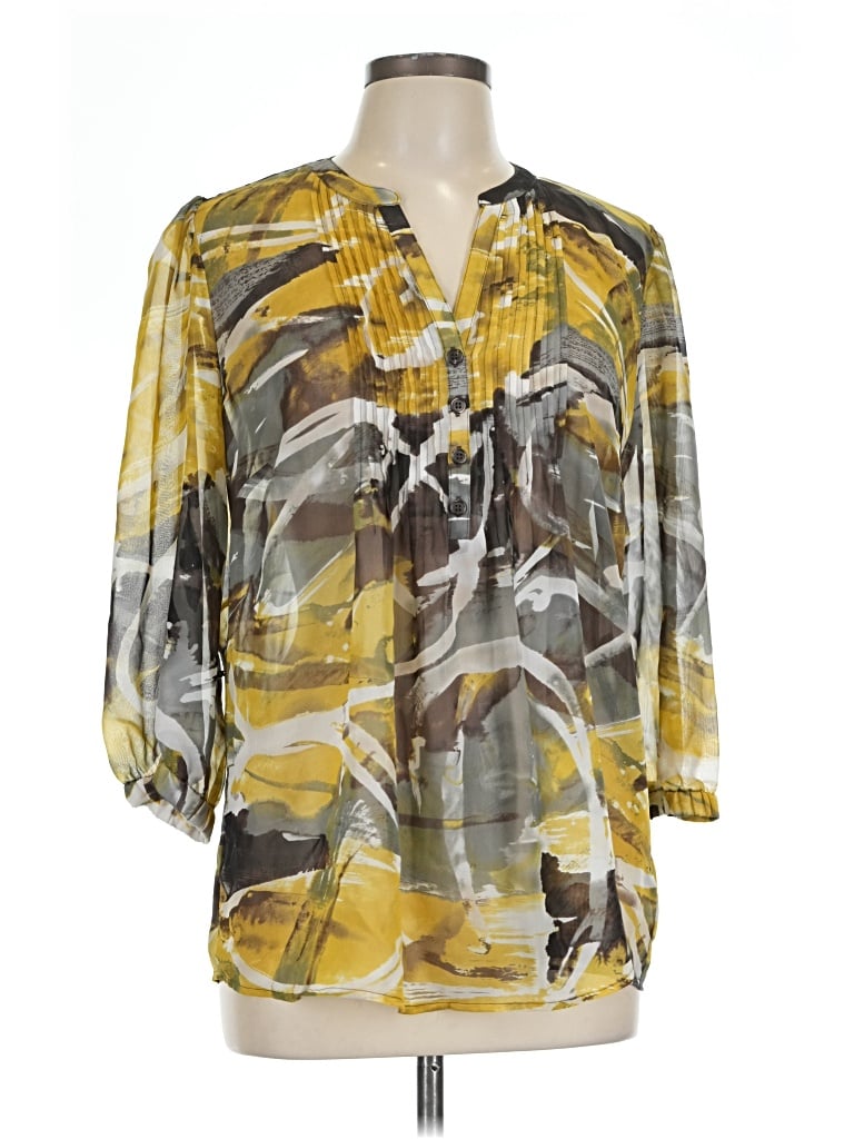 Pre-owned Nicole Miller 3/4 Sleeve Blouse In Yellow