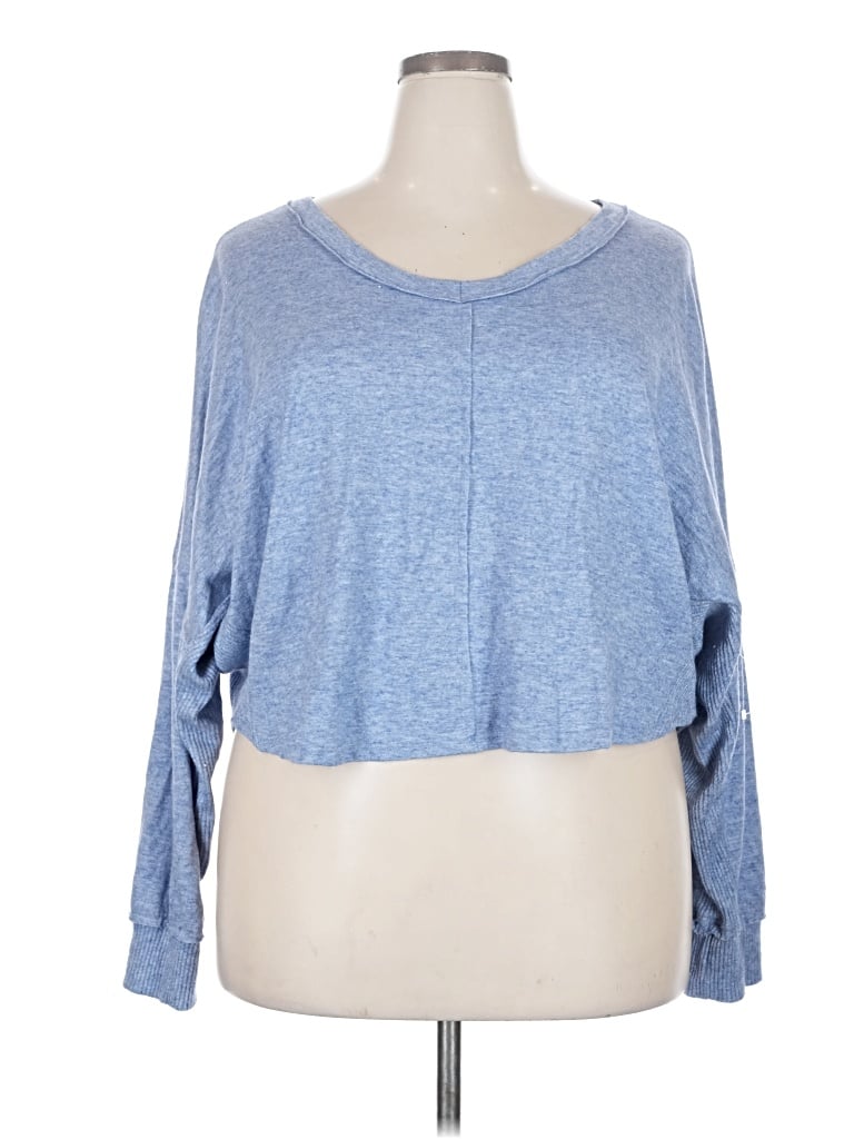 Pre-owned Altar'd State Long Sleeve Top Blue Keyhole Neckline Tops
