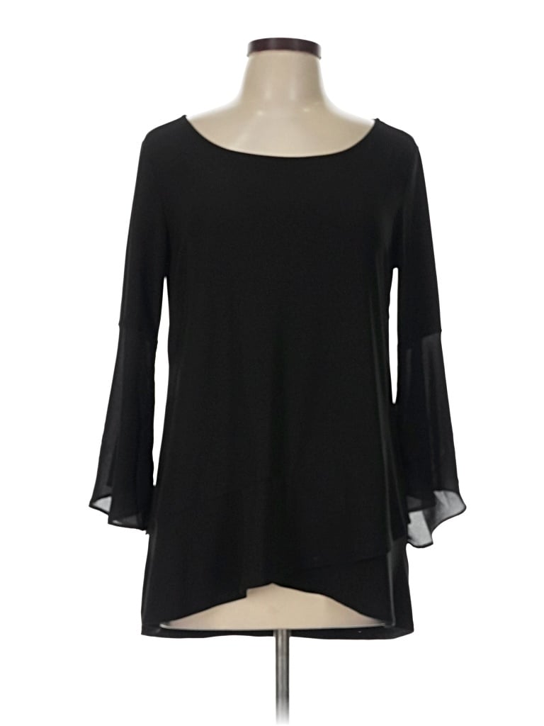 Pre-owned Roz & Ali 3/4 Sleeve Top Black Boatneck Tops