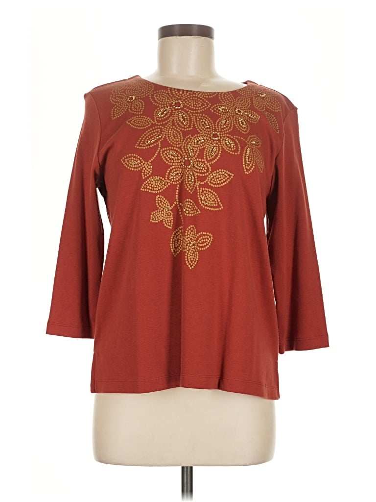 Pre-owned Alfred Dunner 3/4 Sleeve Top Burgundy Boatneck Tops