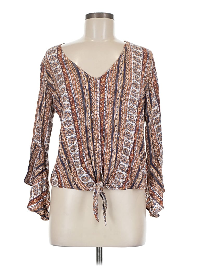 Pre-owned Veronica M Long Sleeve Blouse In Brown