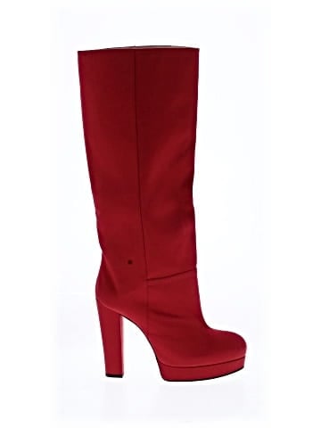 Gucci Twill Larius Red Knee High Boots (view 1)