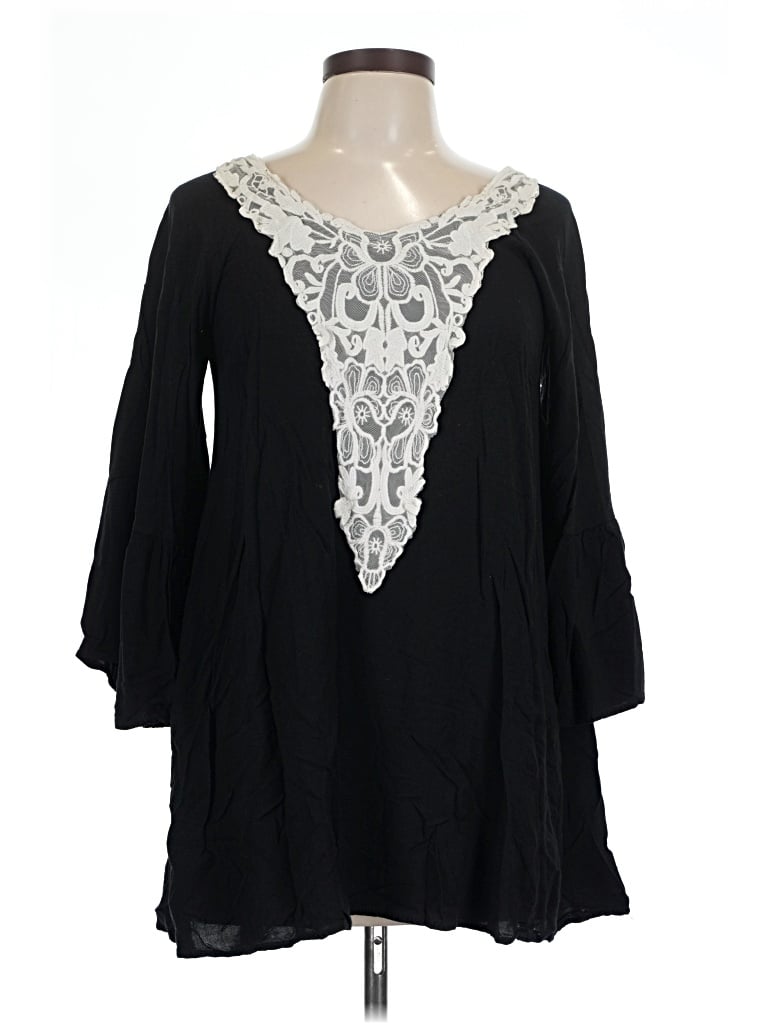 Pre-owned Black Bead 3/4 Sleeve Blouse In Black