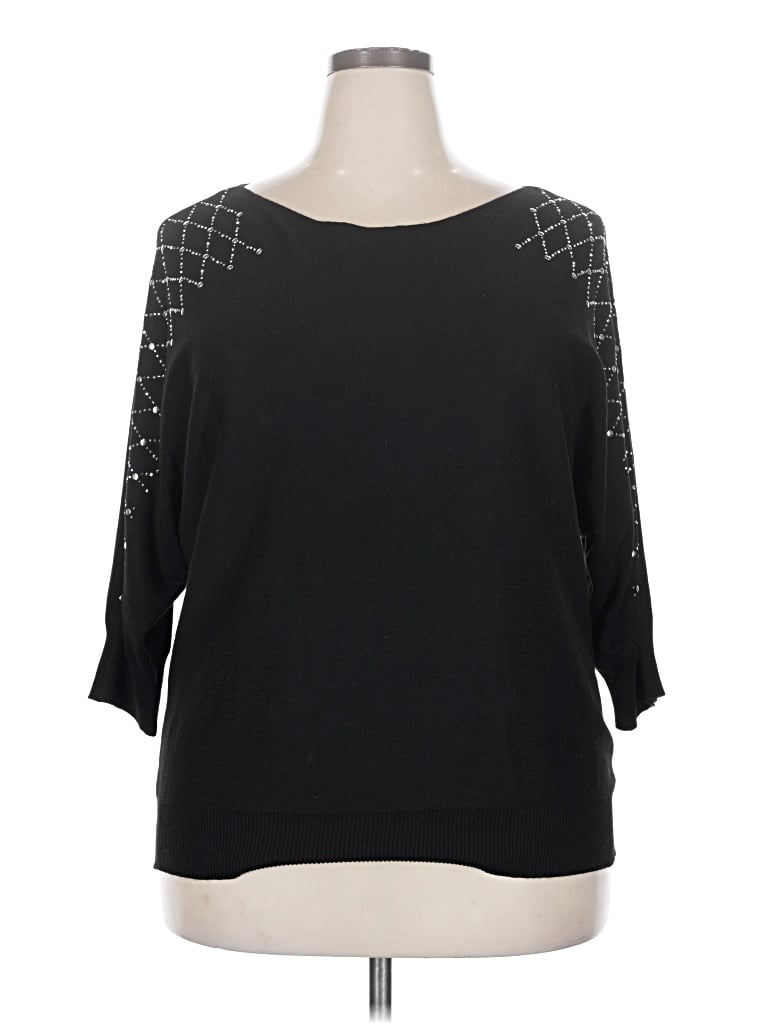 Pre-owned 89th & Madison 3/4 Sleeve Top Black Boatneck Tops