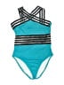 Hilor Stripes Teal One Piece Swimsuit Size S - photo 1
