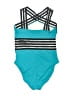 Hilor Stripes Teal One Piece Swimsuit Size S - photo 2