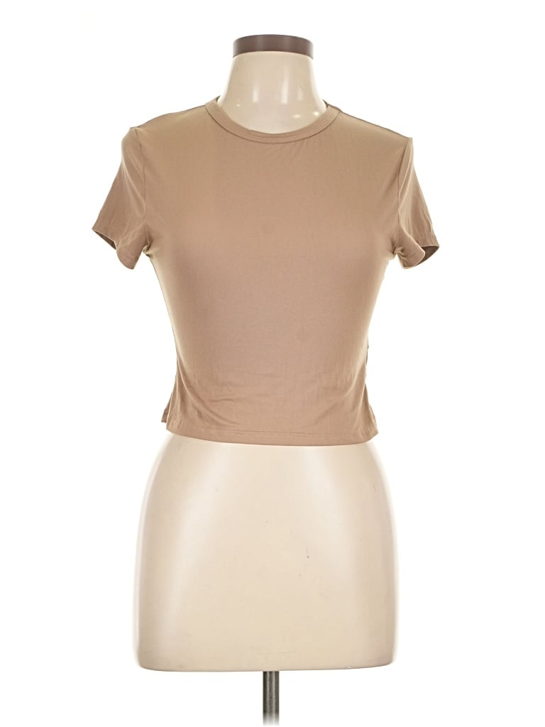 Pre-owned Shein Short Sleeve Top Tan Mock Neckline Tops