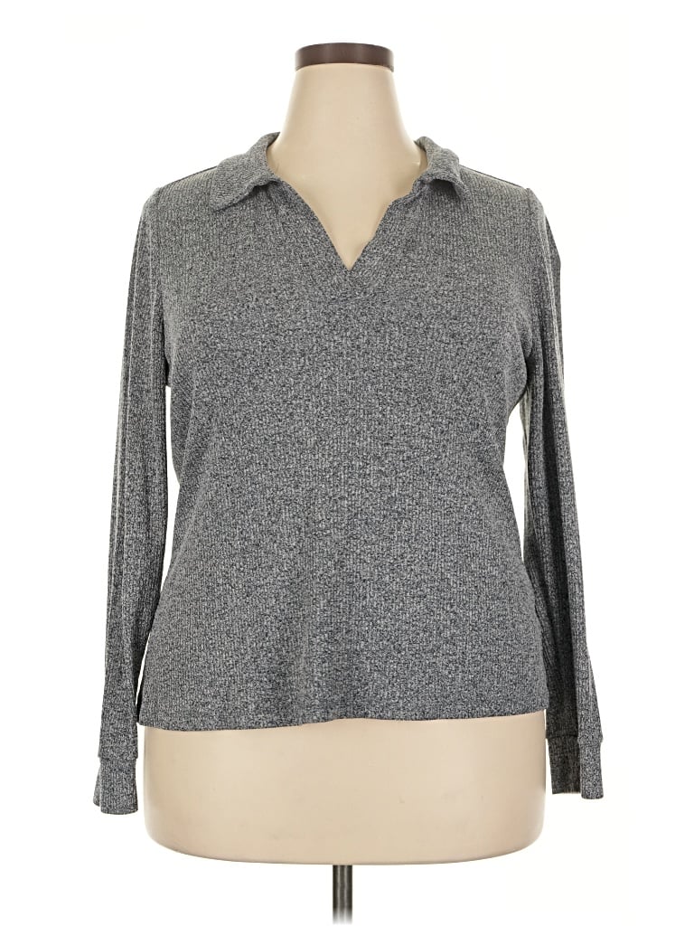 Pre-owned Lane Bryant Long Sleeve Polo Shirt In Gray