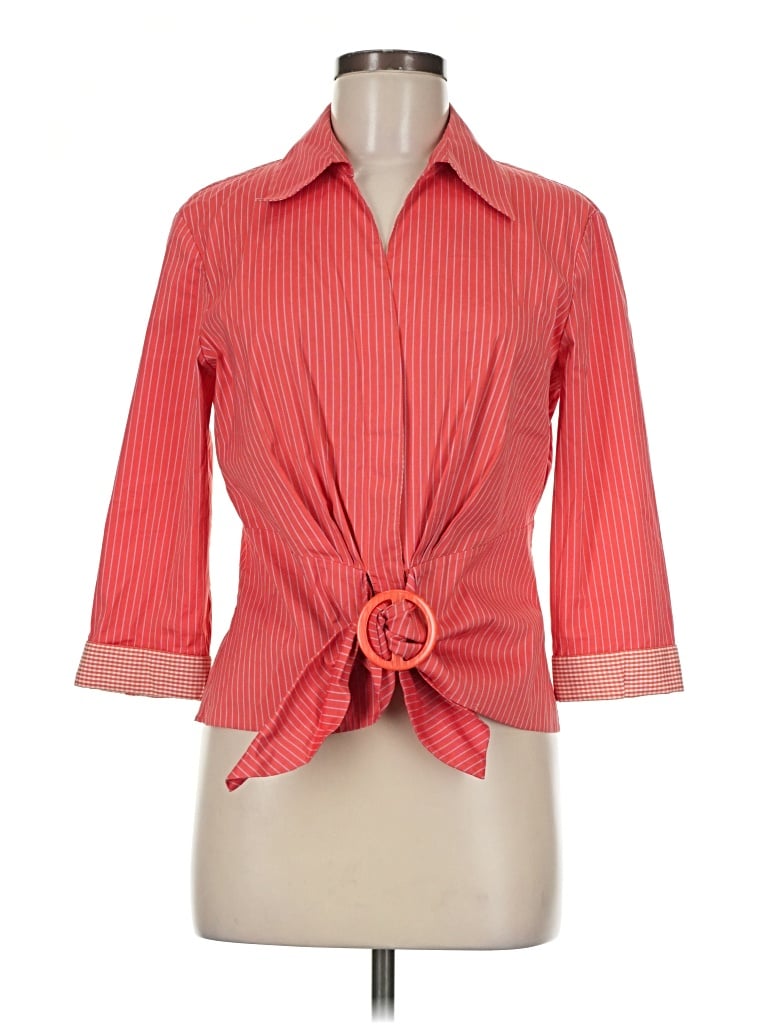Pre-owned Lafayette 148 3/4 Sleeve Button Down Shirt In Orange