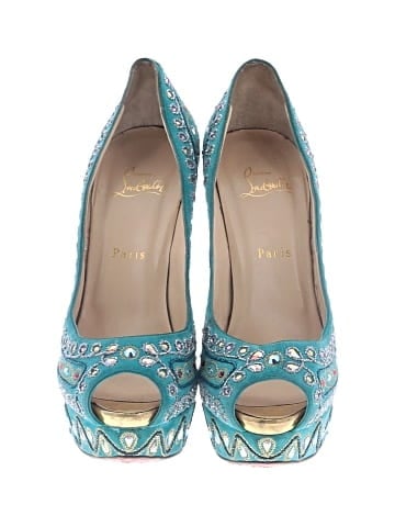 Christian Louboutin Turquoise Suede Bollywood Peep Toe 150 mm Heels (view 2)