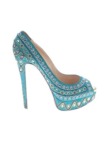 Christian Louboutin Turquoise Suede Bollywood Peep Toe 150 mm Heels (view 1)