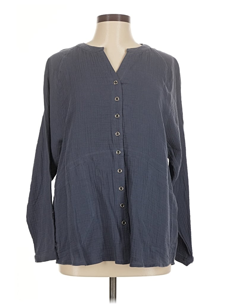 Pre-owned Cotton Bleu Long Sleeve Blouse In Gray